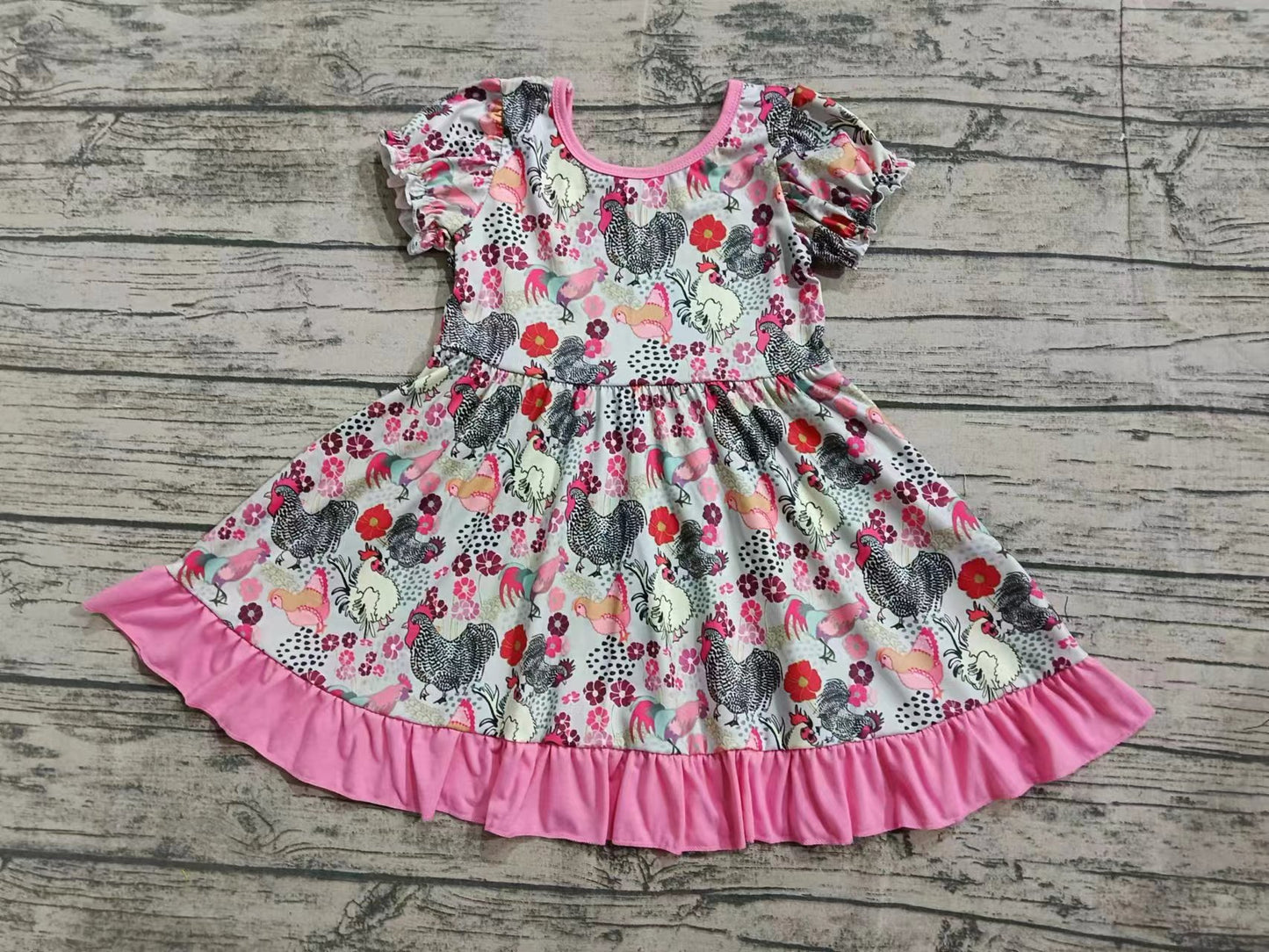 Baby Girl Short Sleeves Chicken Flower Dress