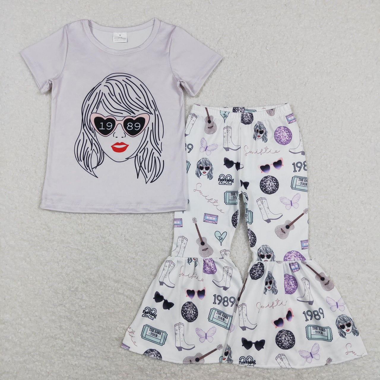 Baby Girl Short Sleeves Glasses Shirt Bell Pants Singer Set