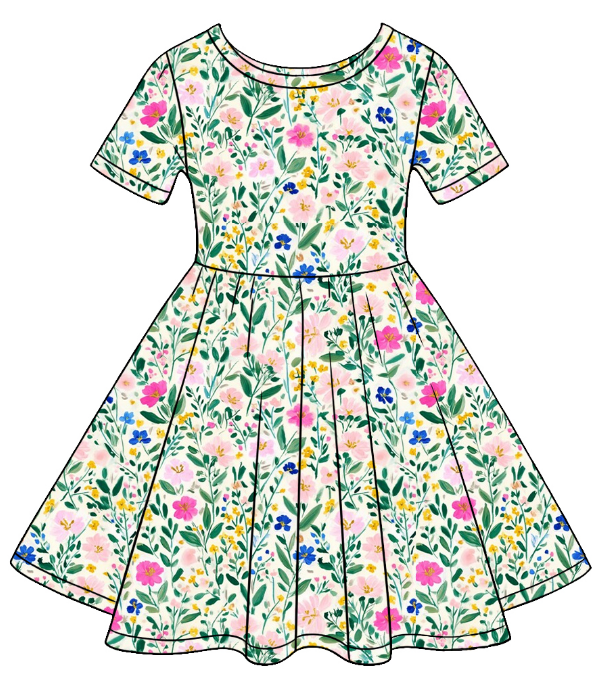( Moq 5 ) Baby Girls Toddler Short Sleeves Flower Knee Length Ruffle Dress