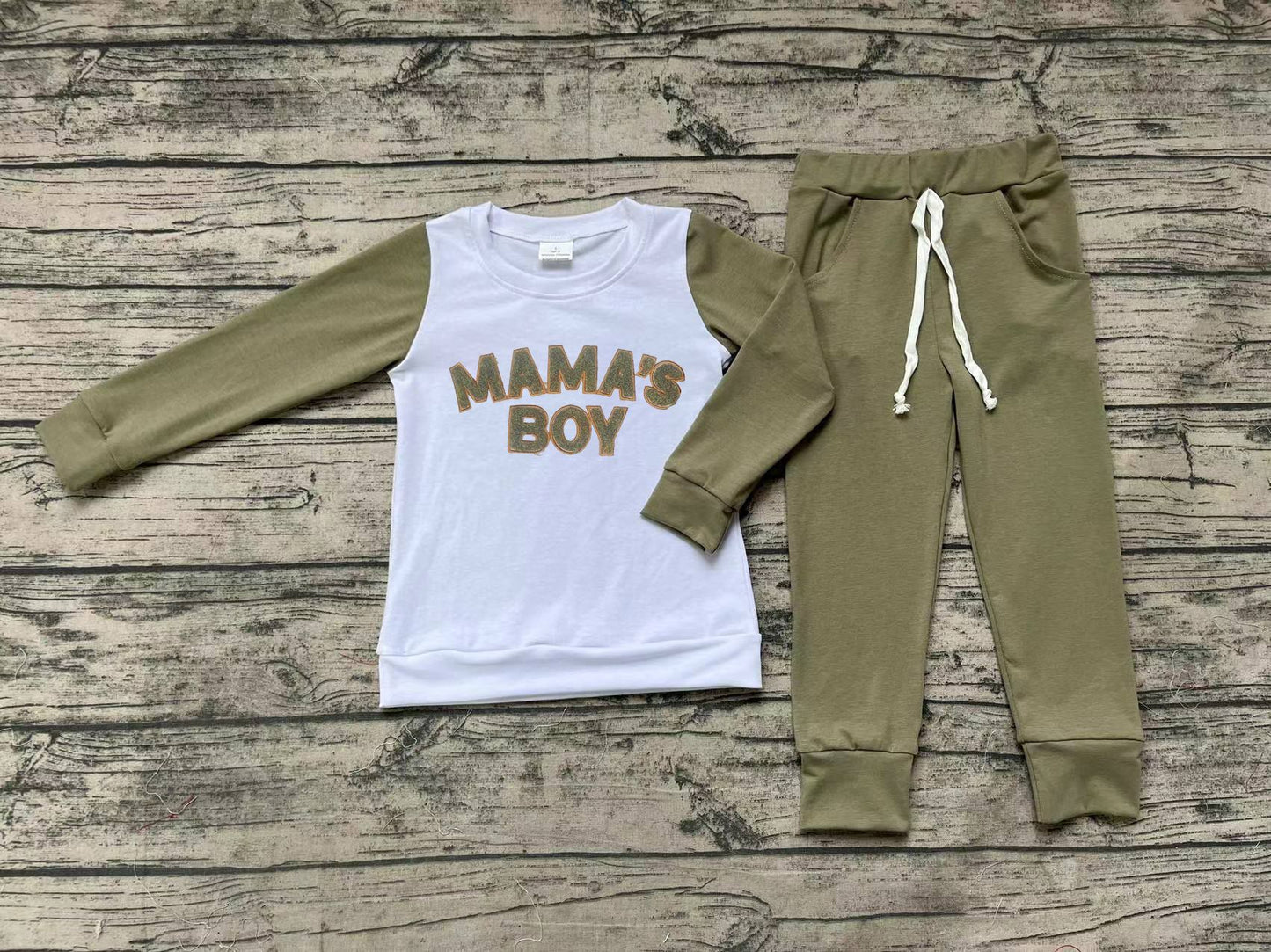 No moq Pre-order BLP0435 Long Sleeves Mama's Boy Shirt Pocket Pants Set