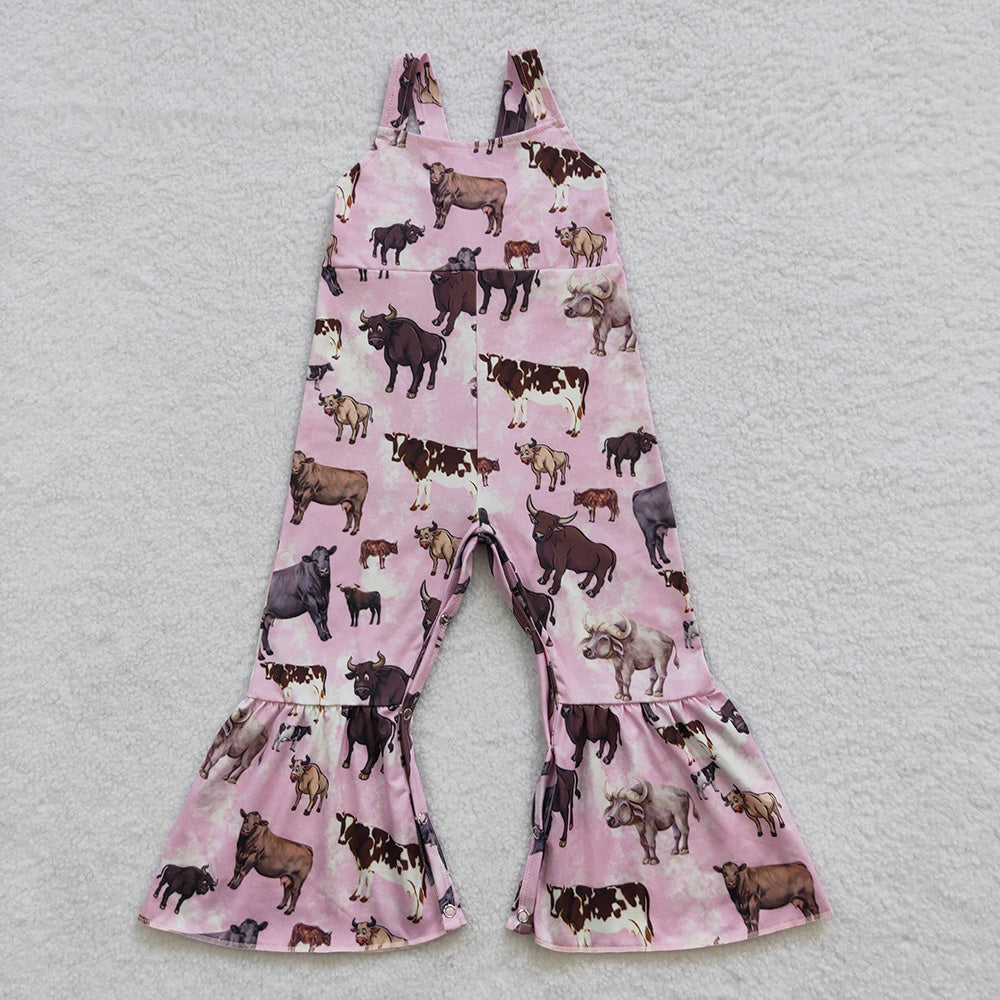 SR0372 Baby Girl Cow Pink Sleeveless Western Jumpsuit