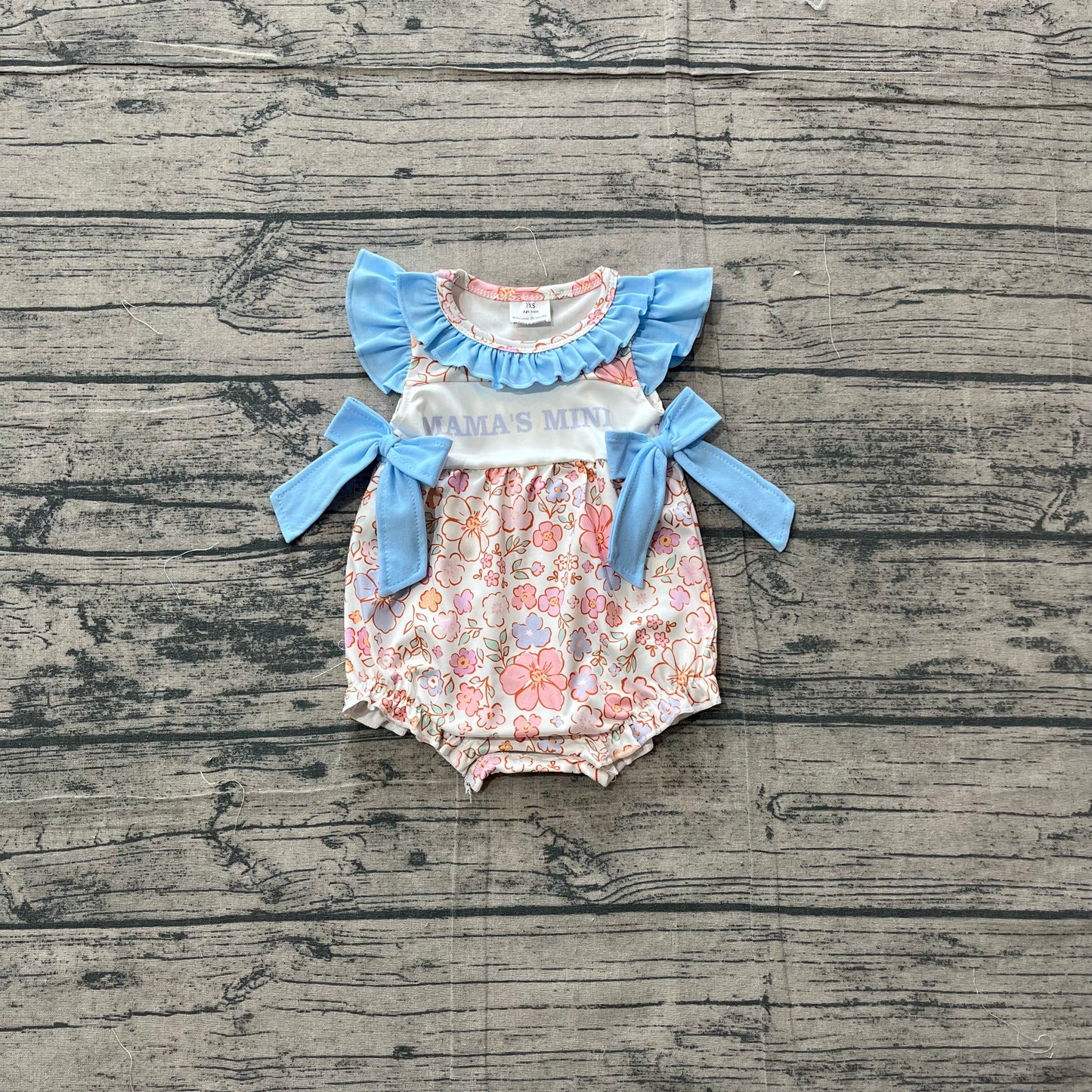 Baby Girls Kids Short Sleeves Mama's MIni Flower Bows Bubble Romper RTS