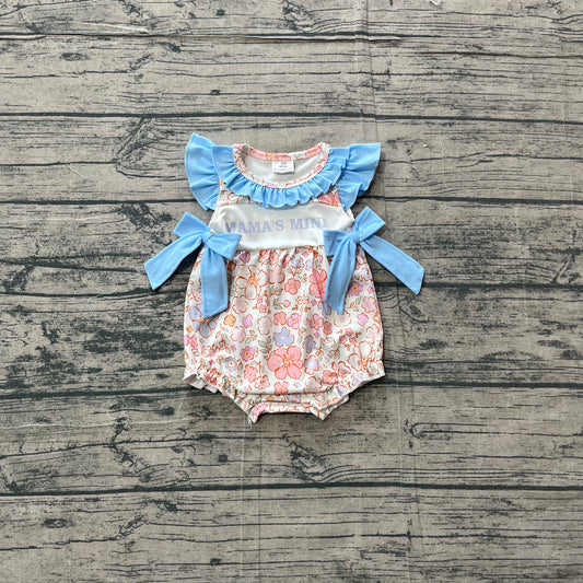 ( No moq ) Preorder Baby Girls Kids Short Sleeves Mama's MIni Flower Bows Bubble Romper