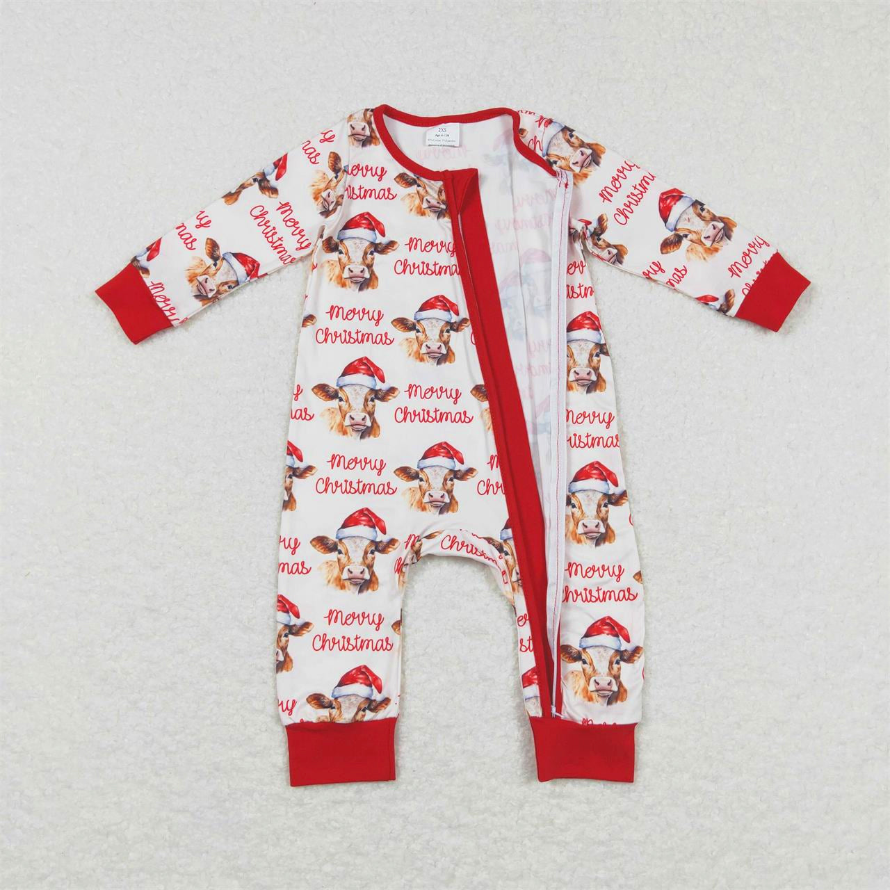 LR0739 Baby Boy Long Sleeves Christmas Cow One Piece Zipper Romper