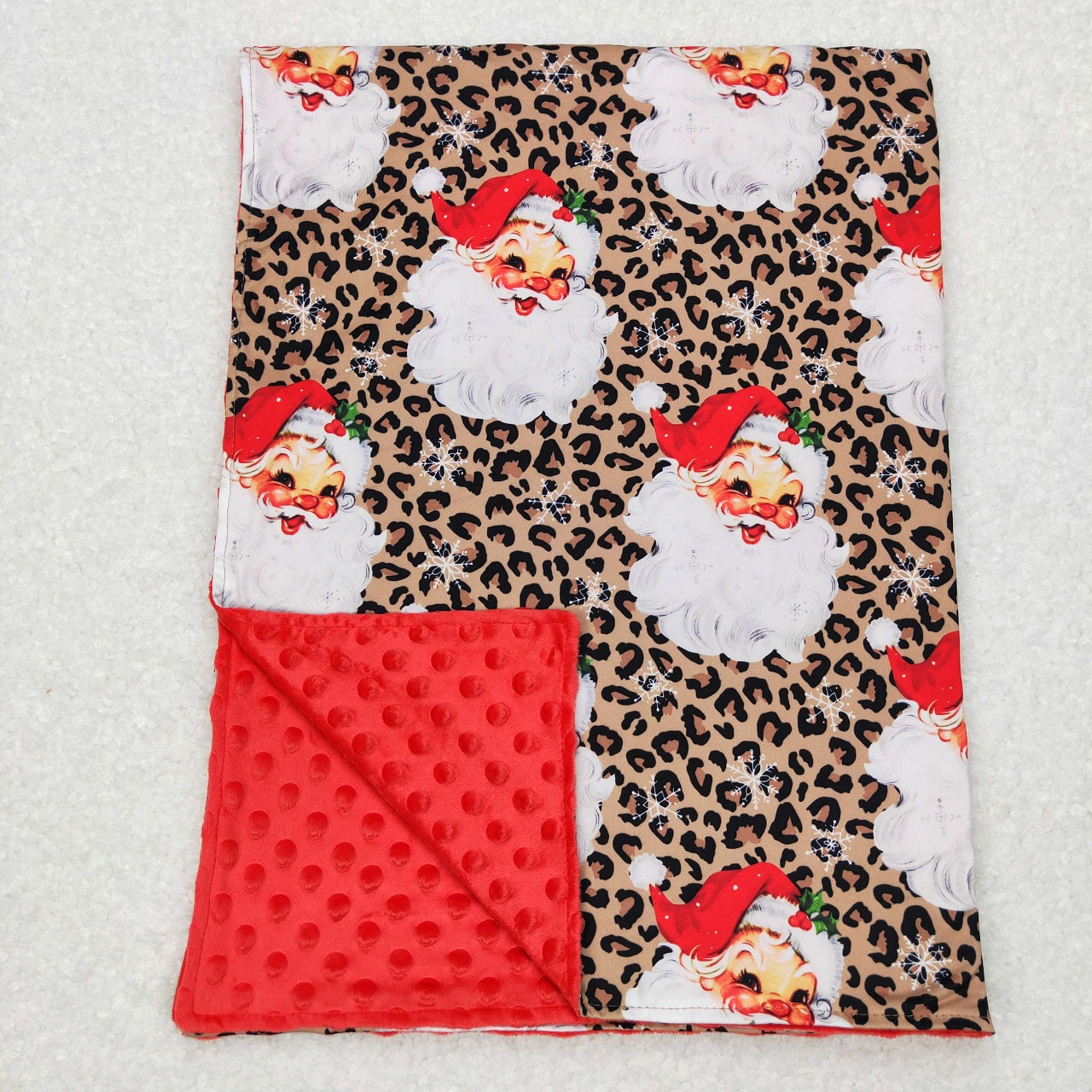 BL0087 Baby Kids Christmas Santa Leopard Red Blanket