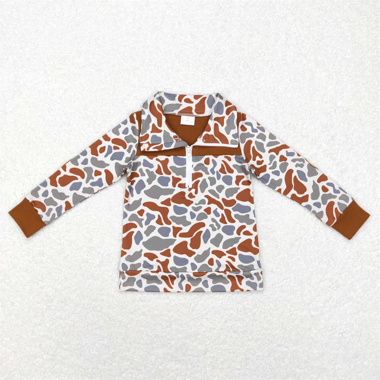 BT0468 Baby Boy Long Sleeves Camo Zipper Brown Shirt