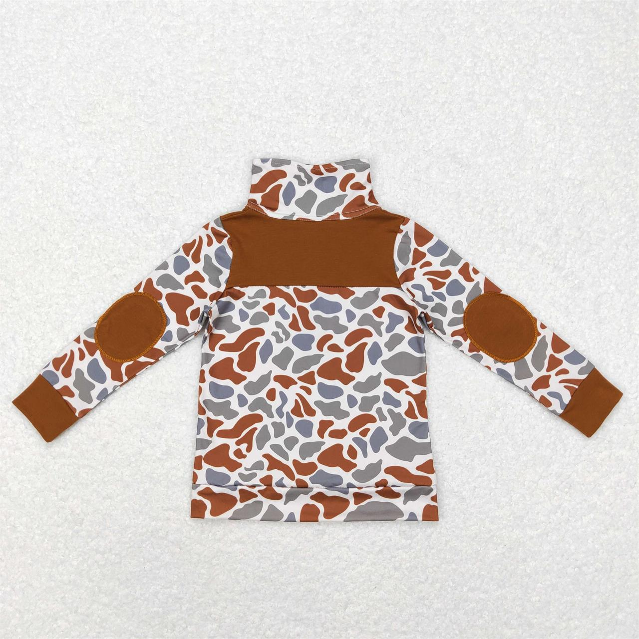 BT0468 Baby Boy Long Sleeves Camo Zipper Brown Shirt