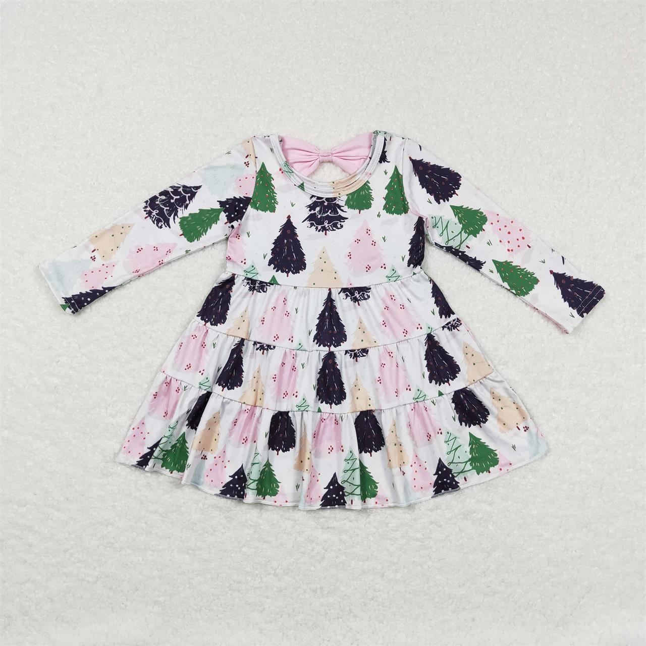 GLD0468 Baby Girl Christmas Tree Long Sleeves Twirl Dress