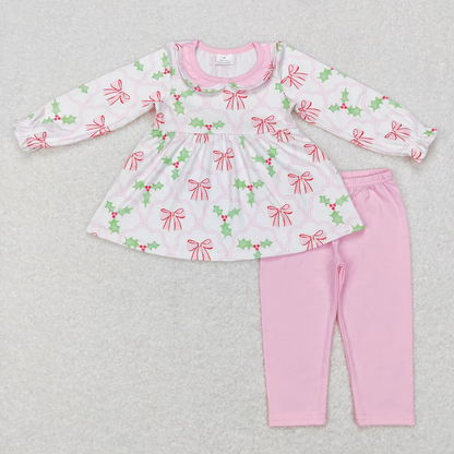 GLP0692 Baby Girl Christmas Long Sleeves Pink Cotton Pants Outfit