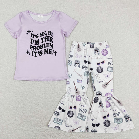 Baby Girl Purple Short Sleeves Shirt Bell Pants Singer Set