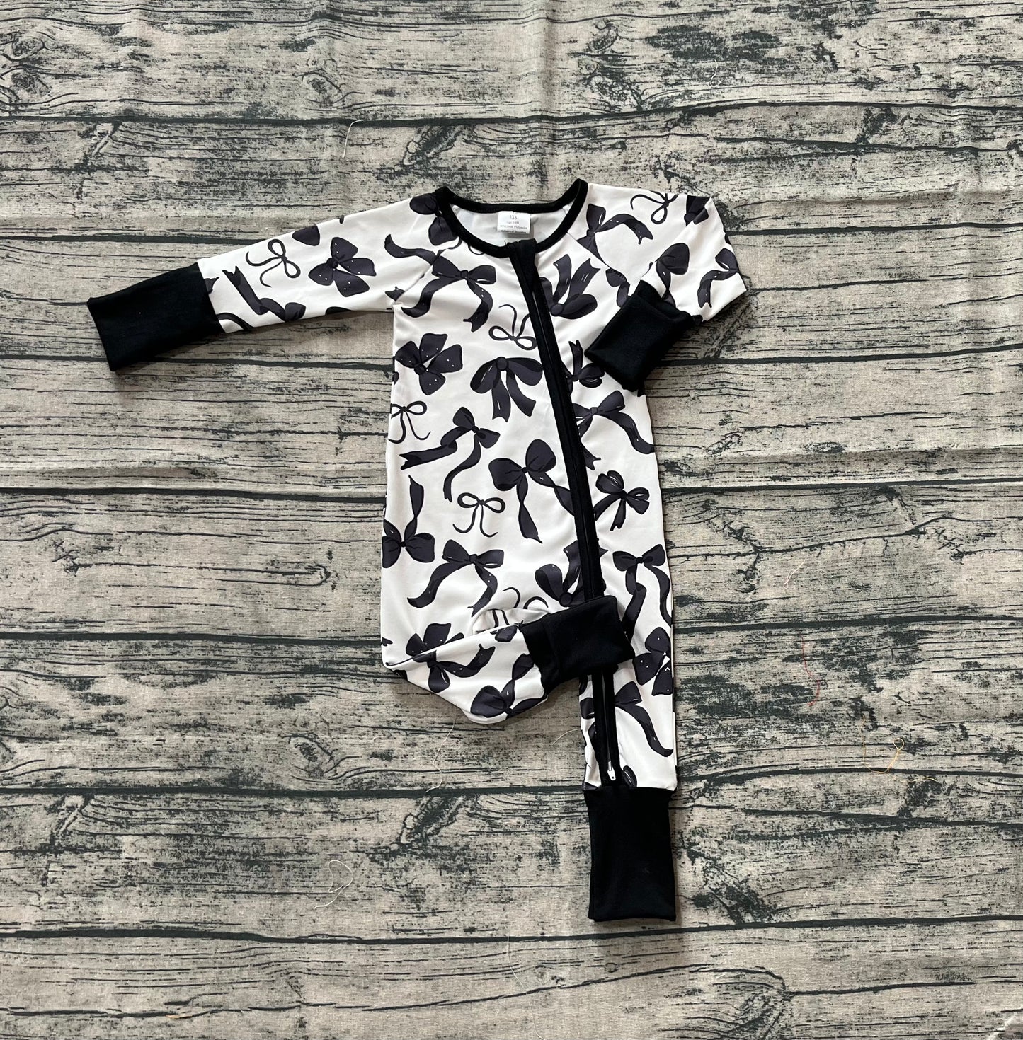 Baby Girl Kids Long Sleeves Black Bows Zipper Romper RTS