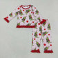 Girls Kids Green Face Stars Sibling Christmas Pajamas Dress Zipper Footie Romper Set Pink Clothes RTS