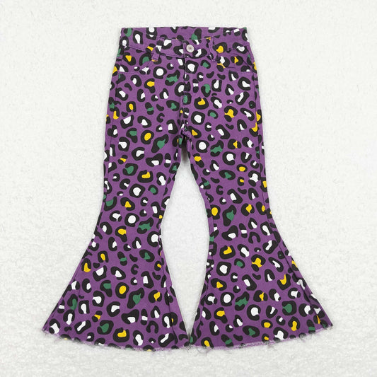 P0313 Baby Girl Mardi Gras Leopard Denim Pants Purple Jeans