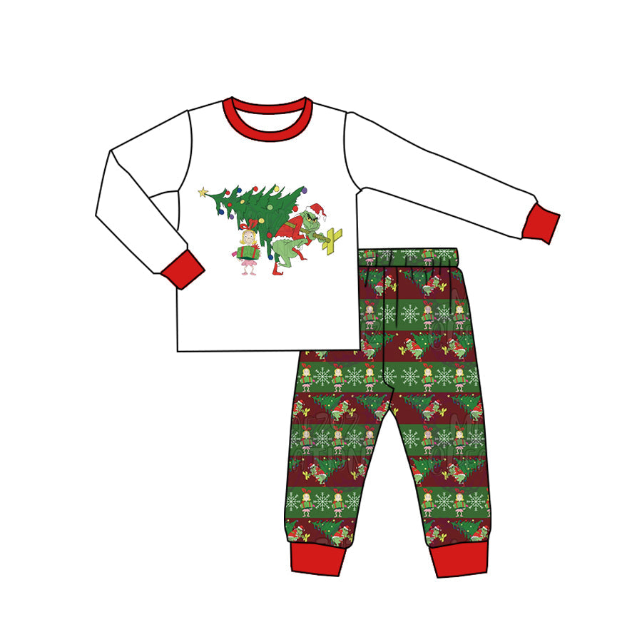 Baby Boy Christmas Tree Face Shirt Pants Pajamas Set