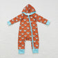 LR0703 Baby Boy Western Cow Hoodie Long Sleeves One Piece Zipper Romper