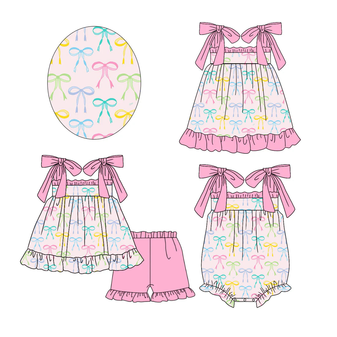 ( Moq 5 Each Style ) Baby Girls Kids Bows Sleeveless Sibling Summer Romper Dress Set
