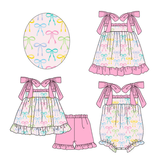 ( Moq 5 Each Style ) Baby Girls Kids Bows Sleeveless Sibling Summer Romper Dress Set