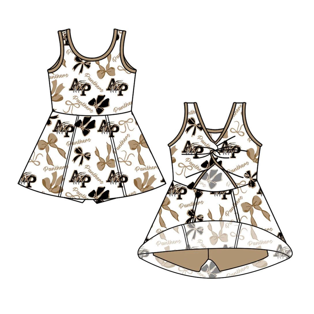 ( Moq 5 each style ) Baby Girl Toddler AP Team Bows Sibling Skort Dress Set 6.11