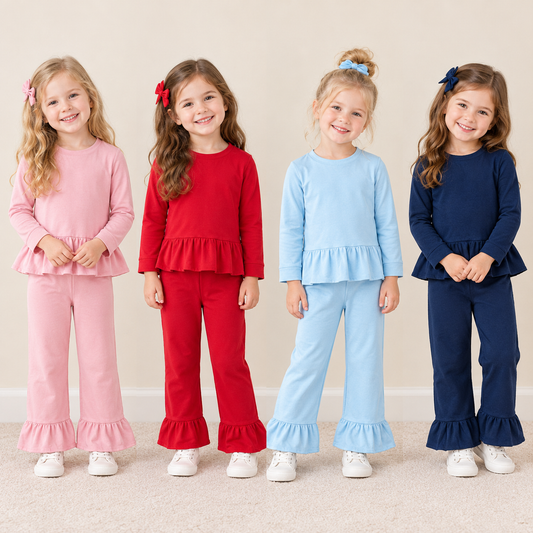 Sibling Baby Girl Kids Long Sleeves Cotton Tops Ruffle Pants Sets Clothes RTS