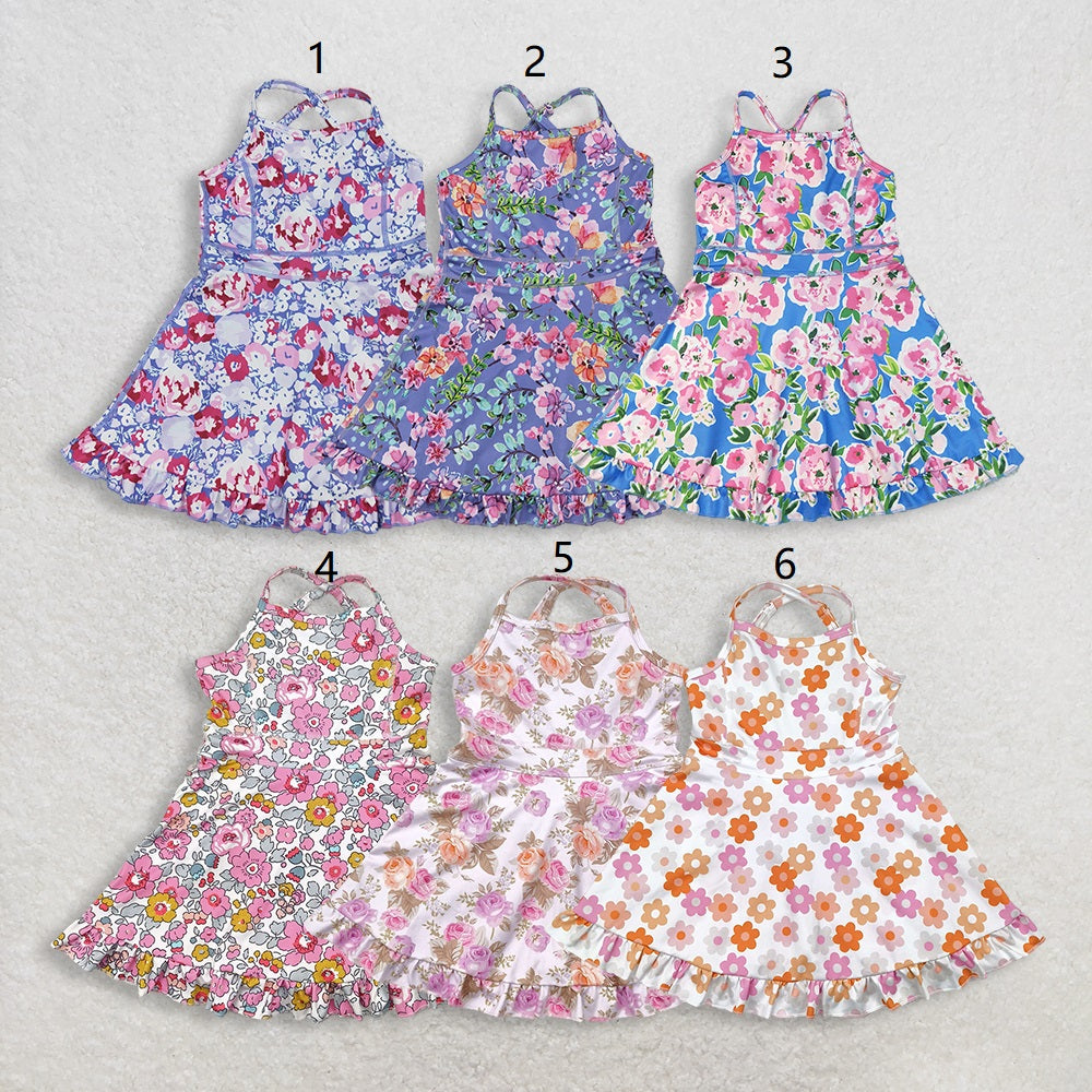 Baby Girls Kids Straps Flower Knee Length Dress Sibling Active Yoga Clothes RTS