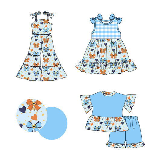 Baby Girl Bows Hearts Blue Checked Sibling Jumpsuit Dress Set ( Moq 5 Each Style ) 2.26