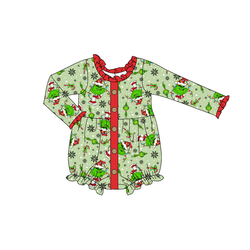 Baby Girl Newborn Infant Christmas Frog Lights Bubble Romper