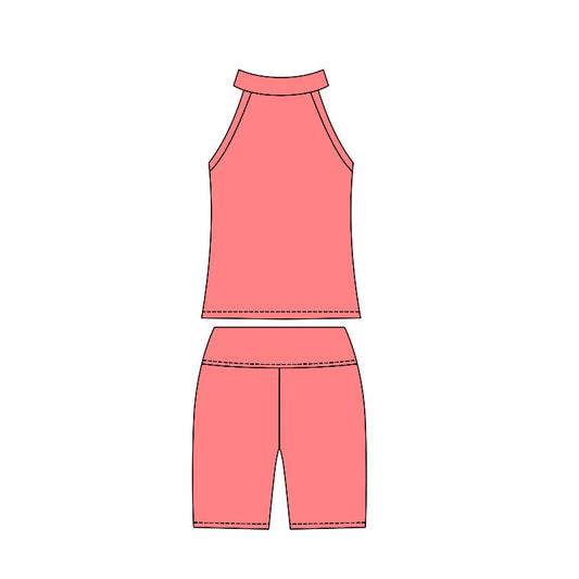 ( Moq 10 ) Baby Girl Peach Sleeveless Activity Wear Vest Tops Biking Shorts Yoga Set