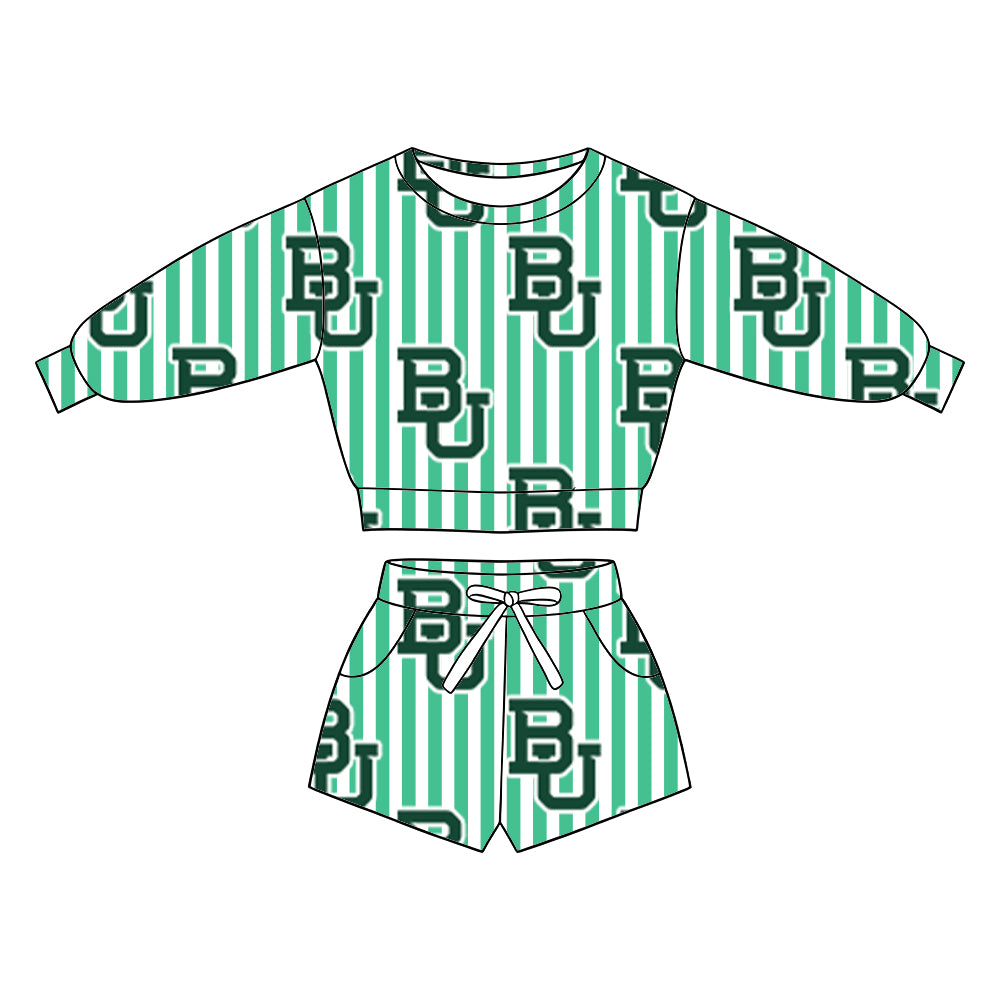 ( Moq 5 ) Baby Girls Kids Long Sleeves Shirt Pockets Shorts Team Set Clothes