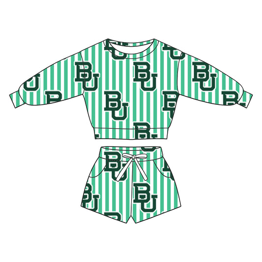 ( Moq 5 ) Baby Girls Kids Long Sleeves Shirt Pockets Shorts Team Set Clothes