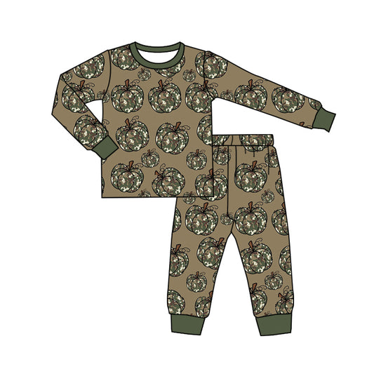 Baby Boy Long Sleeves Camo Pumpkin Shirt Pants Pajamas Green Set