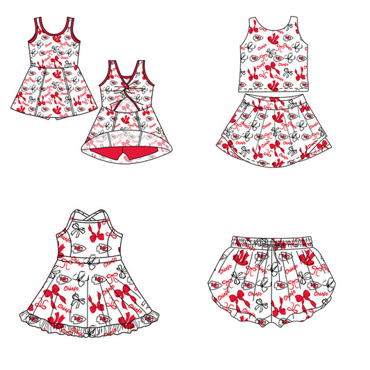 ( Moq 5 Each Style ) Baby Girls Toddler Red Bows Team Sibling Shorts Dresses Set Summer Clothing