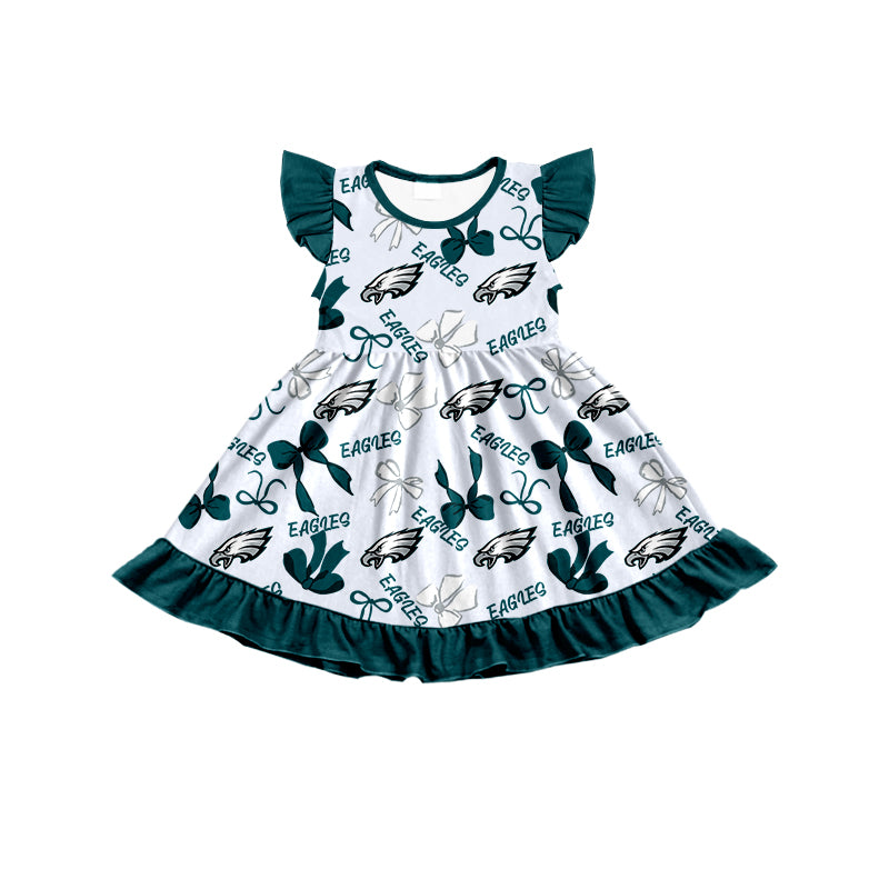 ( Moq 5 each style ) Baby Girl Toddler Team Bows Sibling Green Dress Set 7.9