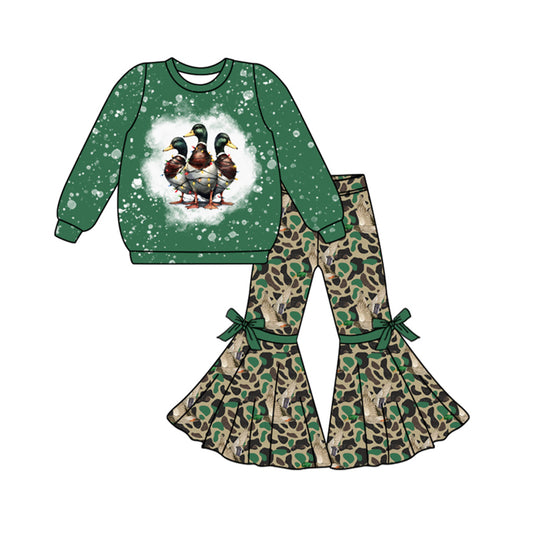 Baby Girl Green Long Sleeves Ducks Lights Shirt Camo Pants Christmas Set