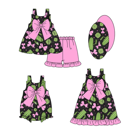 Baby Girl Straps Bows Cactus Western Sibling Romper Dress Set ( Moq 5 Each Style ) 2.24
