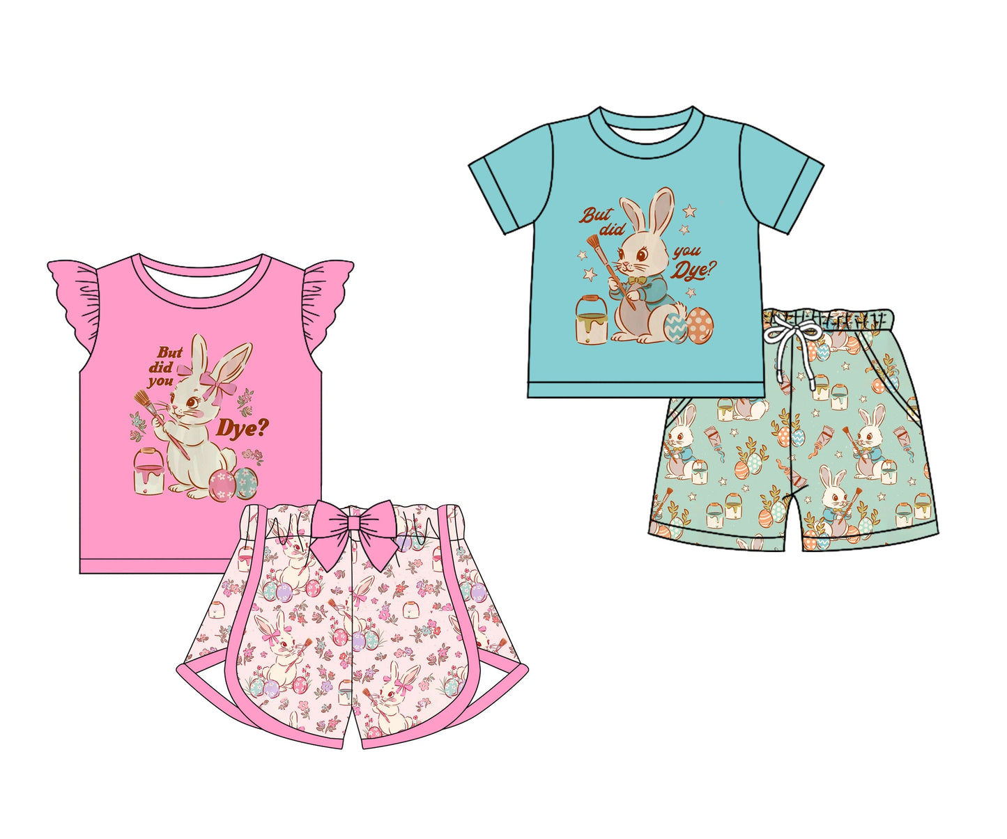 Baby Boy Girl Short Sleeves Easter Rabbits Sibling Set ( Moq 5 Each Style ) 12.18