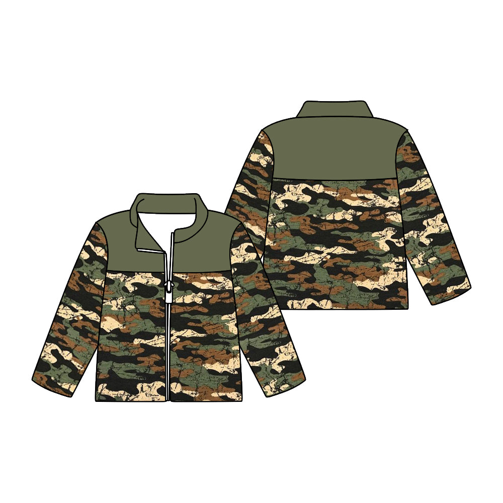 Baby Boy Kids Toddler Long Sleeves Camo Zipper Green Cardigan Tops