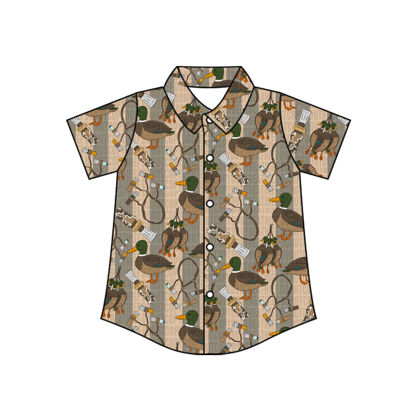 ( Moq 5 ) Baby Boy Short Sleeves Western Ducks Button Shirt Tops