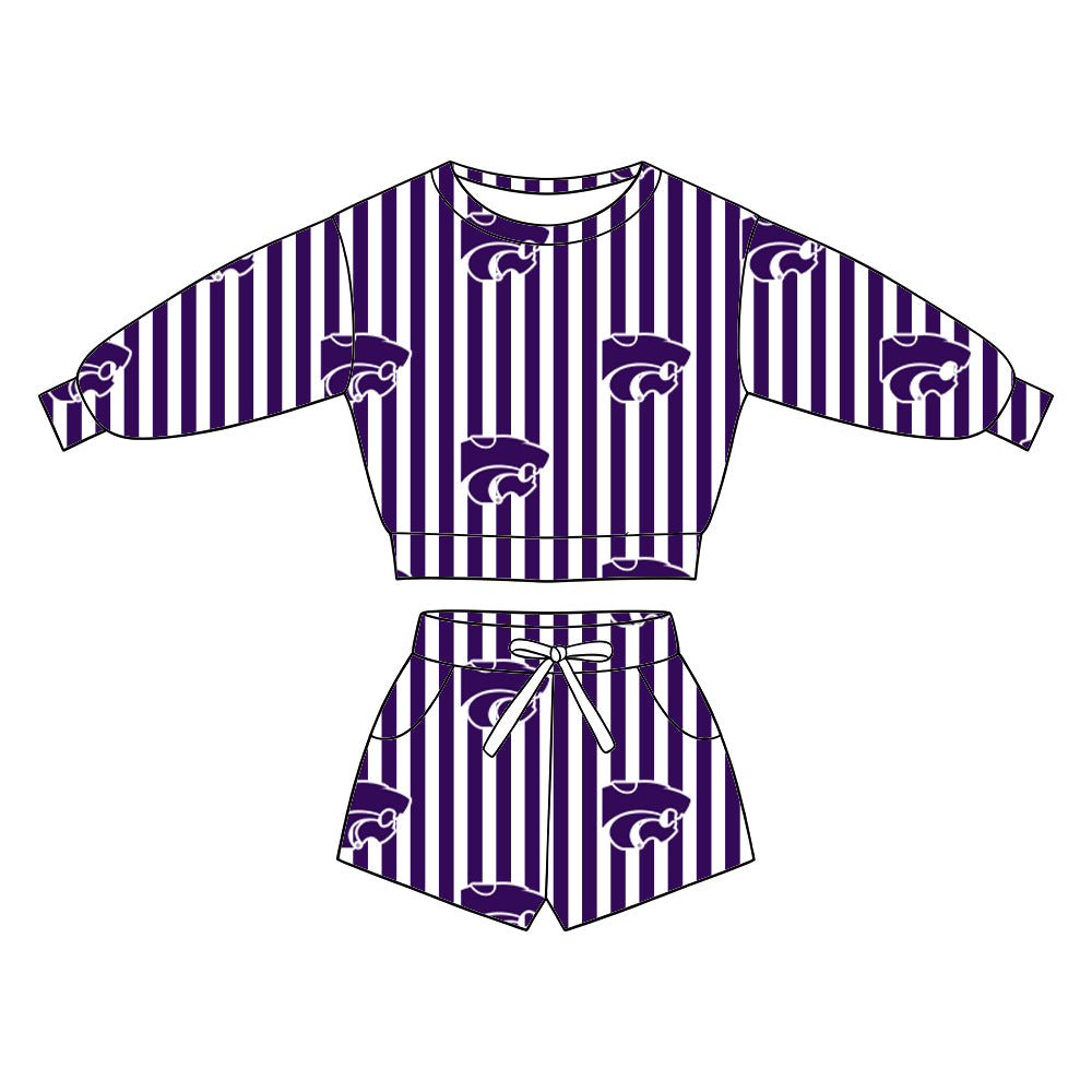 ( Moq 5 ) Baby Girls Kids Long Sleeves Shirt Pockets Shorts Team Set Clothes