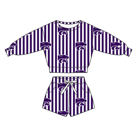 ( Moq 5 ) Baby Girls Kids Long Sleeves Shirt Pockets Shorts Team Set Clothes