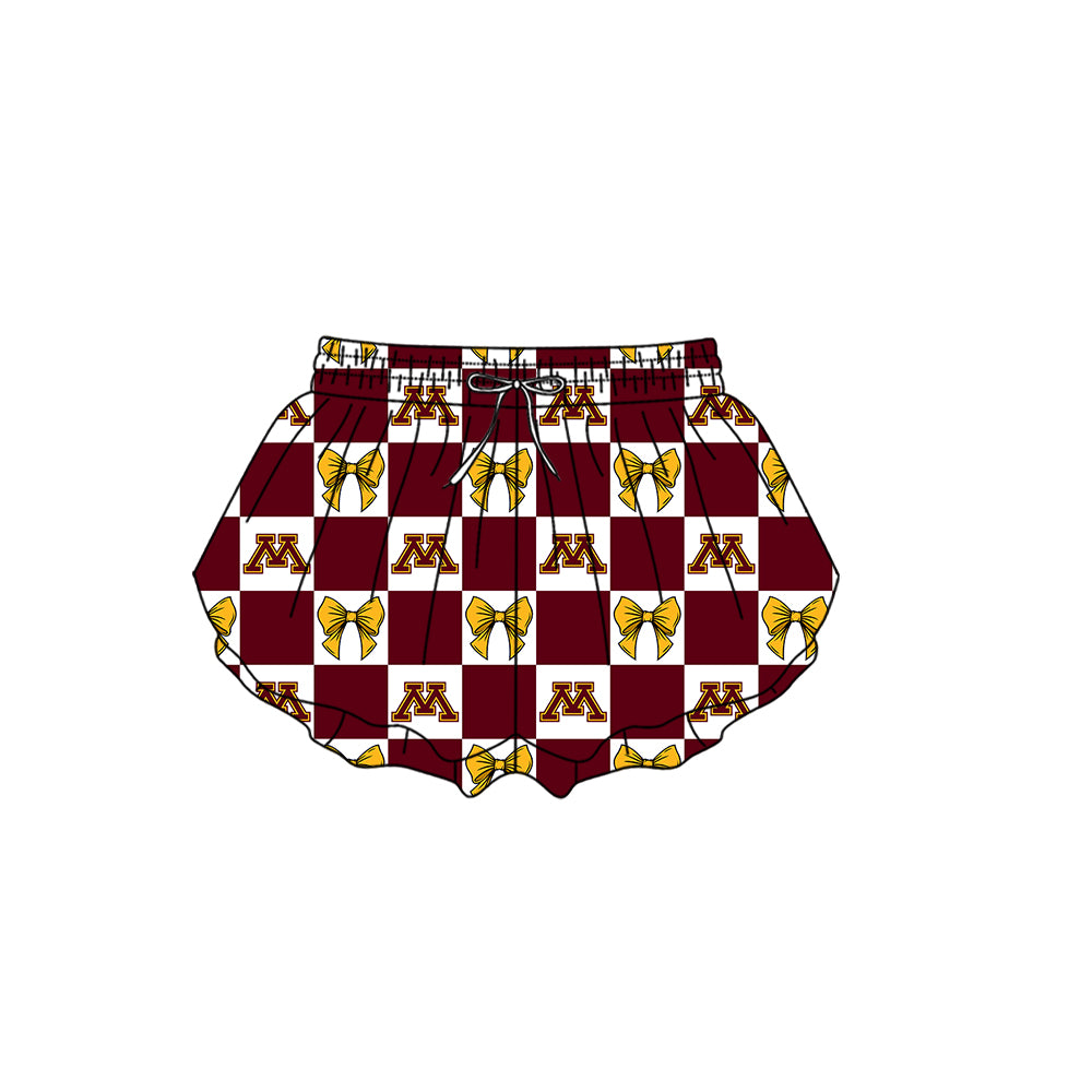 ( Moq 5 ) Kids Girls Adult Women M Bows Dark Red Plaid Team Shorts Sibling Mom and Me Yoga Clothes