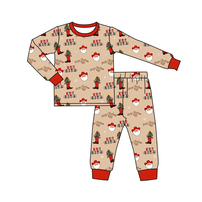 Baby Boy Western Christmas Santa Boots Shirt Pants Pajamas Set