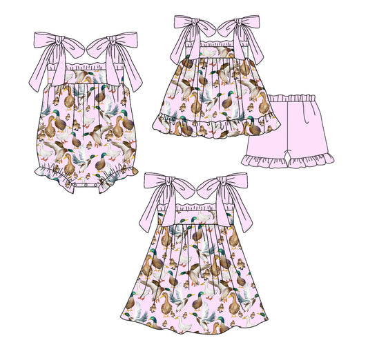 Baby Girl Straps Ducks Pink Sibling Romper Dress Set ( Moq 5 Each Design ) 12.12