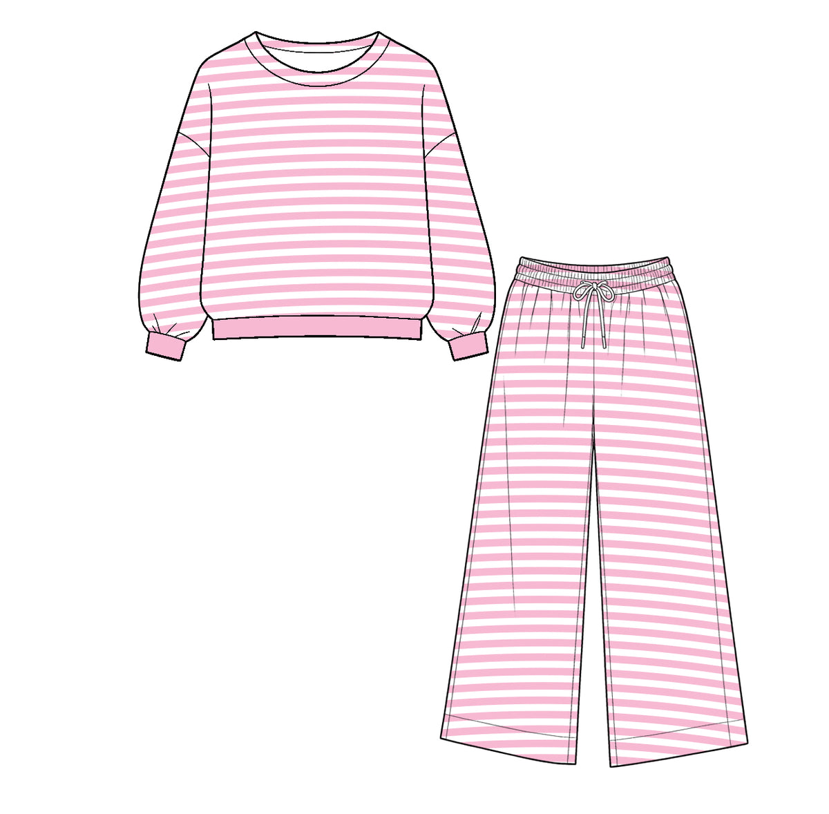 ( Moq 5 ) Baby Girls Kids Long Sleeves Pink Stripes Shirt Pants Set Clothes
