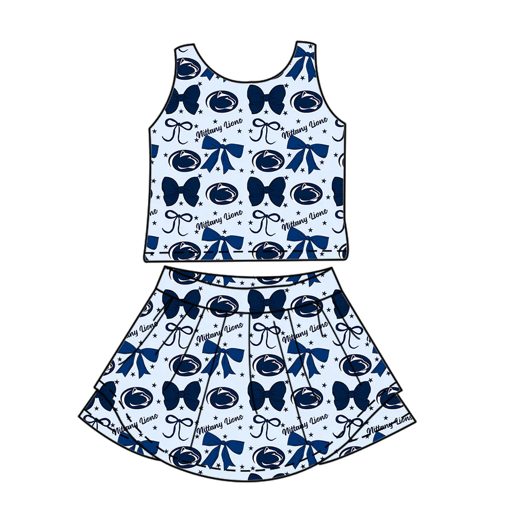 ( Moq 5 each style ) Baby Girl Toddler Team Blue Bows Sibling Dress Set 6.27