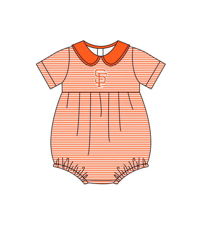 ( Moq 5 ) Sibling Baby Girls Infant Short Sleeves Orange Stripes Team Bubble Romper