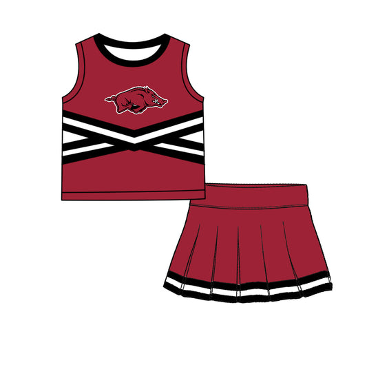 ( Moq 5 ) Baby Girls Kids Sleeveless Vest Skirt Shots Team Set Clothes