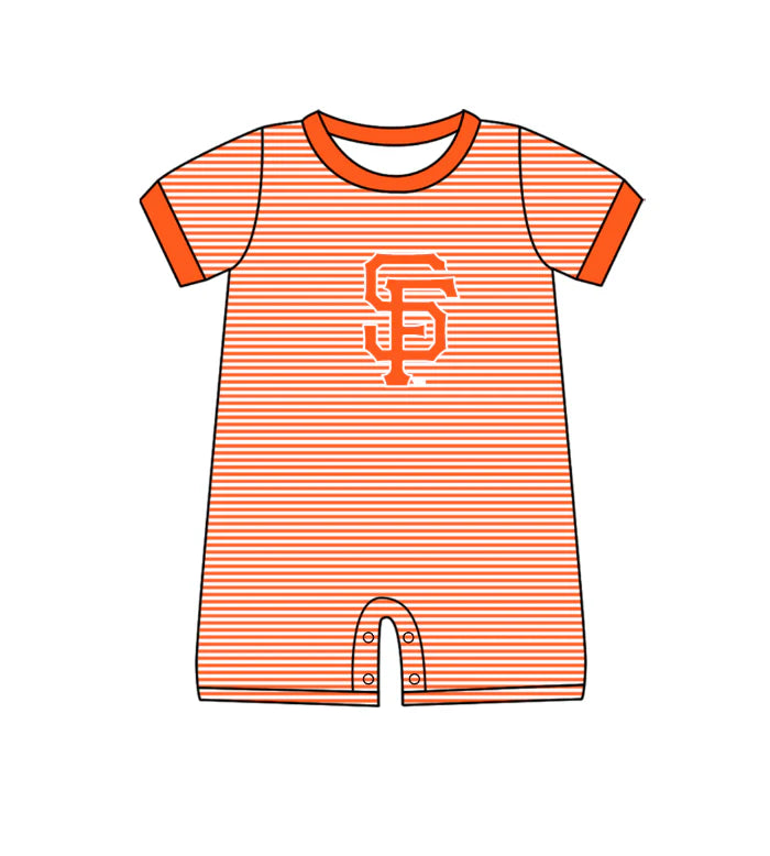 ( Moq 5 ) Sibling Baby Boys Infant Short Sleeves SF Orange Stripes Team Romper