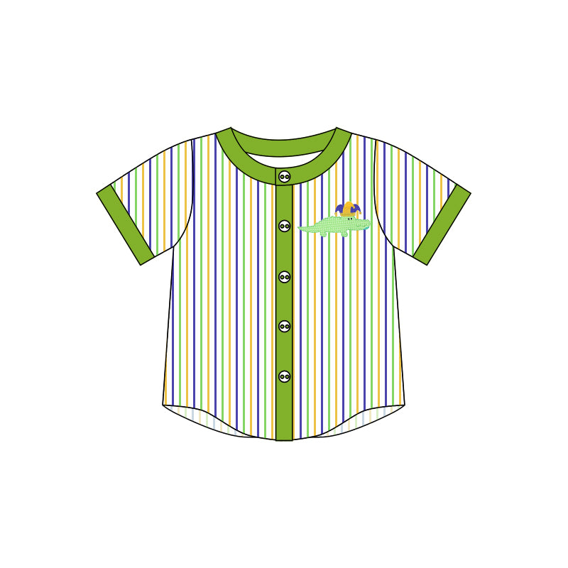 Baby Boy Short Sleeves Stripes Mardi Gras Buttons Shirt Moq 5