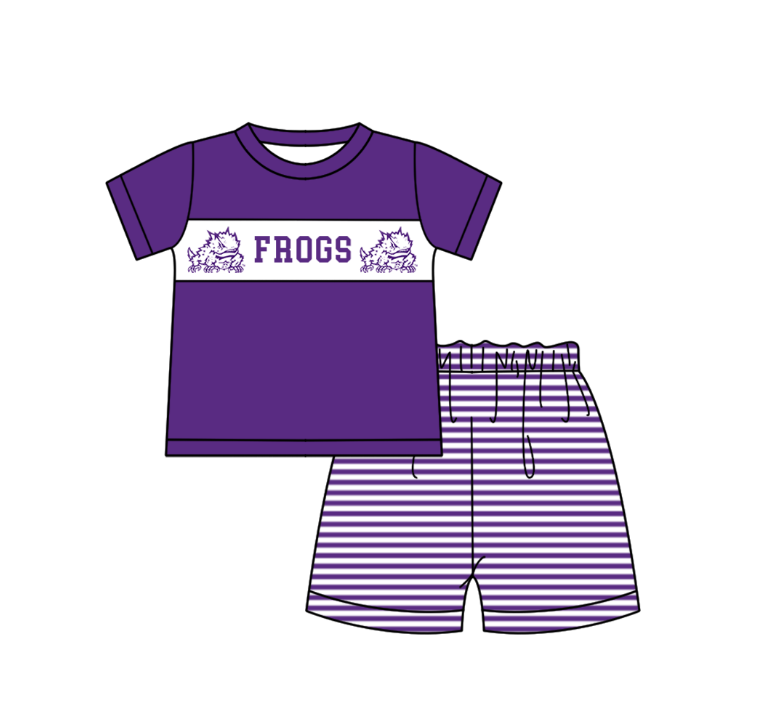 ( Moq 5 Each Style ) Baby Boys Girls Kids Short Sleeves Team Sibling Purple Romper Dress Set