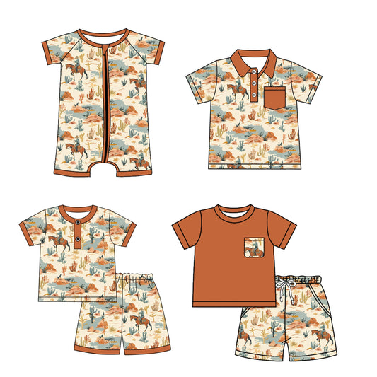 Baby Boy Short Sleeves Western Rodeo Sibling Romper Shirt Set ( Moq 5 Each Style ) 3.1